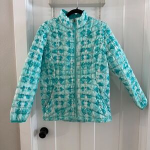 The North Face Girls Thermoball Full Zip Jacket Teal White Geometric Youth XL 18